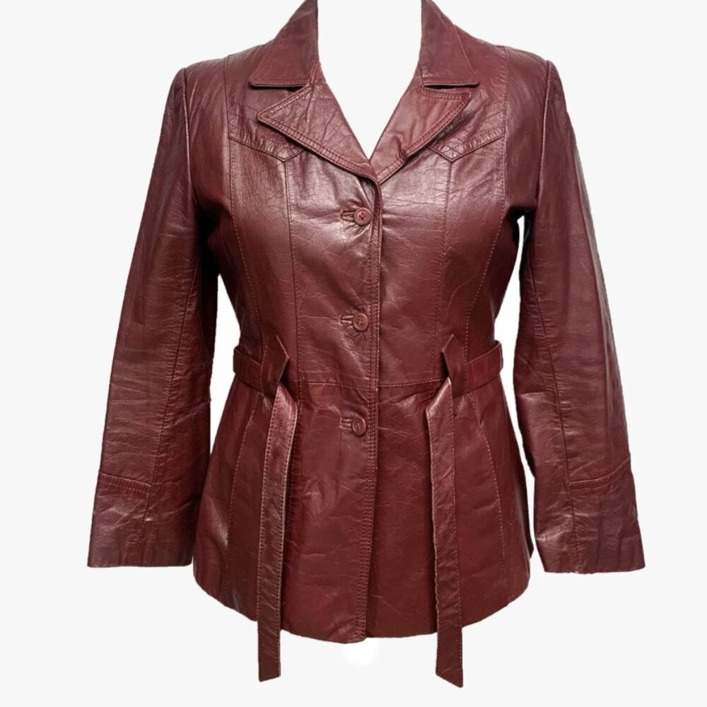Vintage 1970's Burgundy Women's Custom Tailored Leather Jacket XS